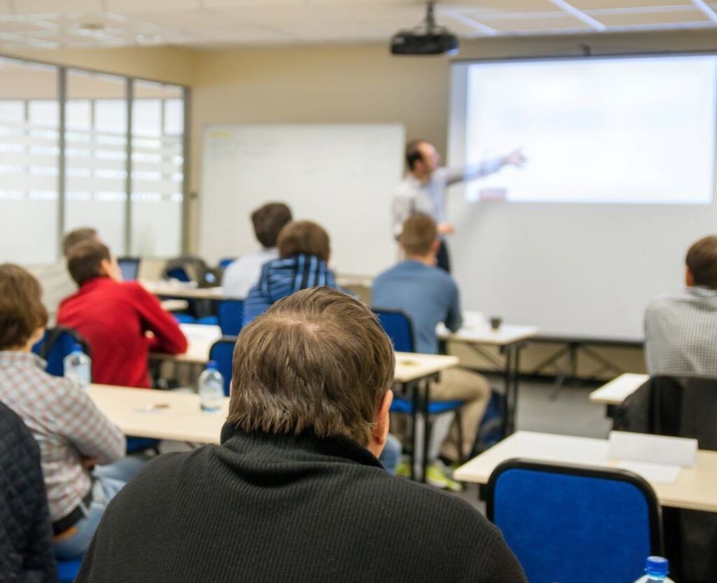Training class with adult learners.